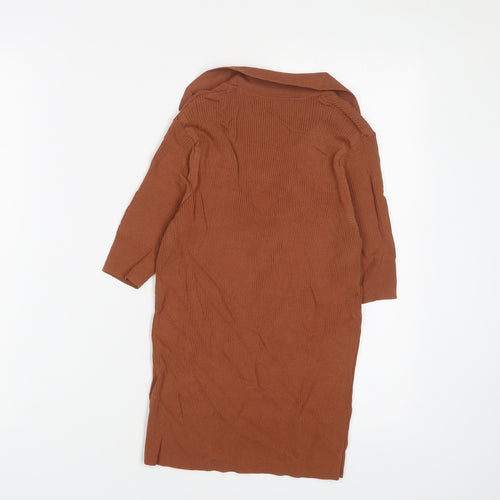 Marks and Spencer Womens Brown V-Neck Viscose Pullover Jumper Size 8