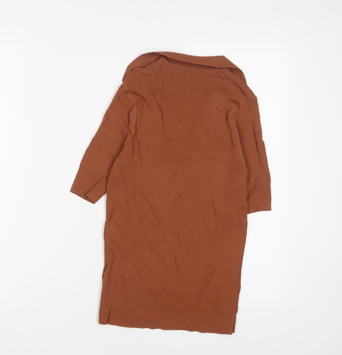 Marks and Spencer Womens Brown V-Neck Viscose Pullover Jumper Size 8