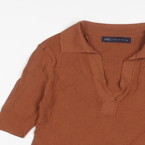 Marks and Spencer Womens Brown V-Neck Viscose Pullover Jumper Size 8