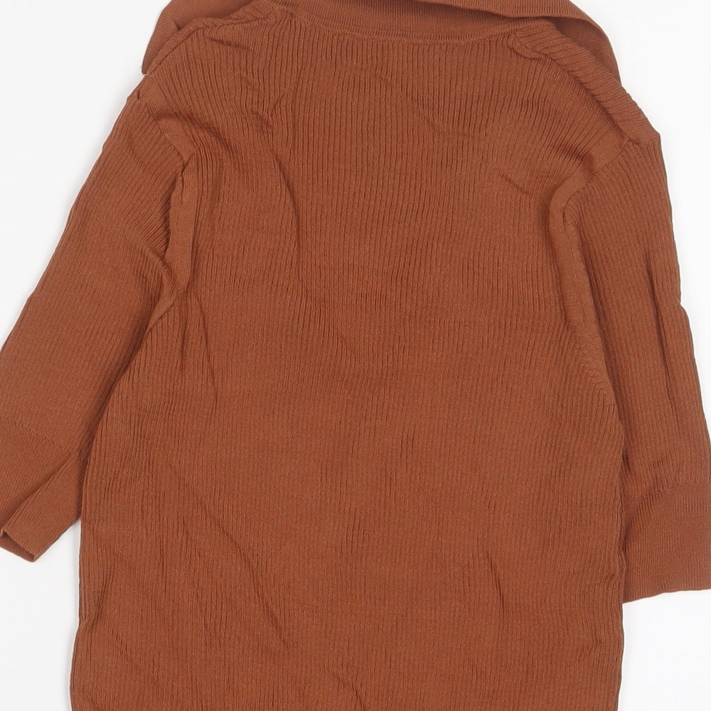 Marks and Spencer Womens Brown V-Neck Viscose Pullover Jumper Size 8