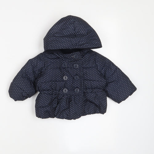 Gap Girls Blue Polka Dot Biker Coat Size 3-6 Months Button