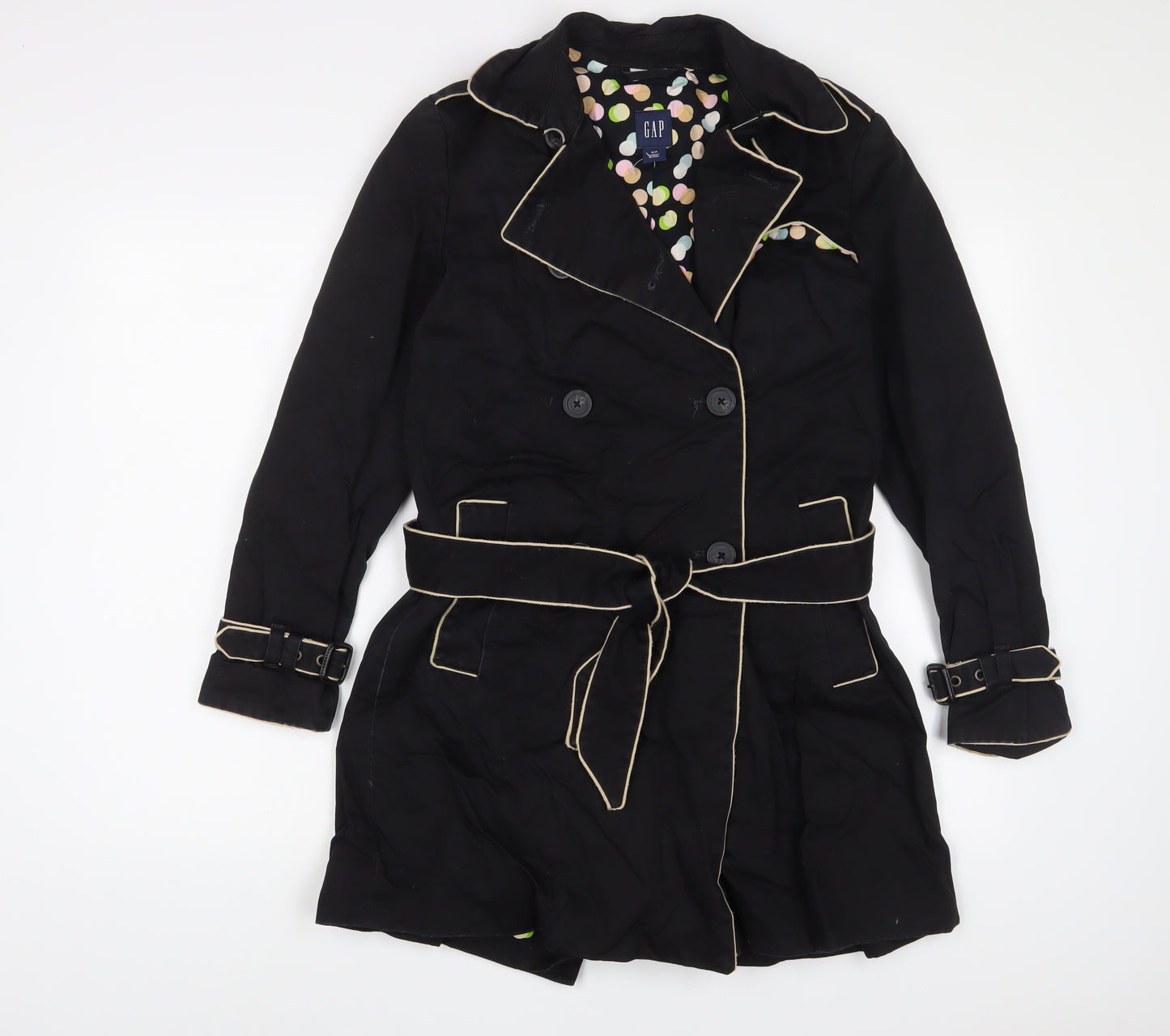 Gap Womens Black Overcoat Jacket Size S Button - Belted