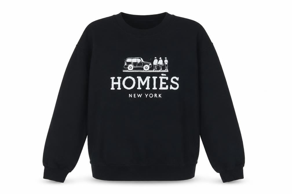 Front view of Reasons women’s black cotton pullover sweatshirt, size S, pullover