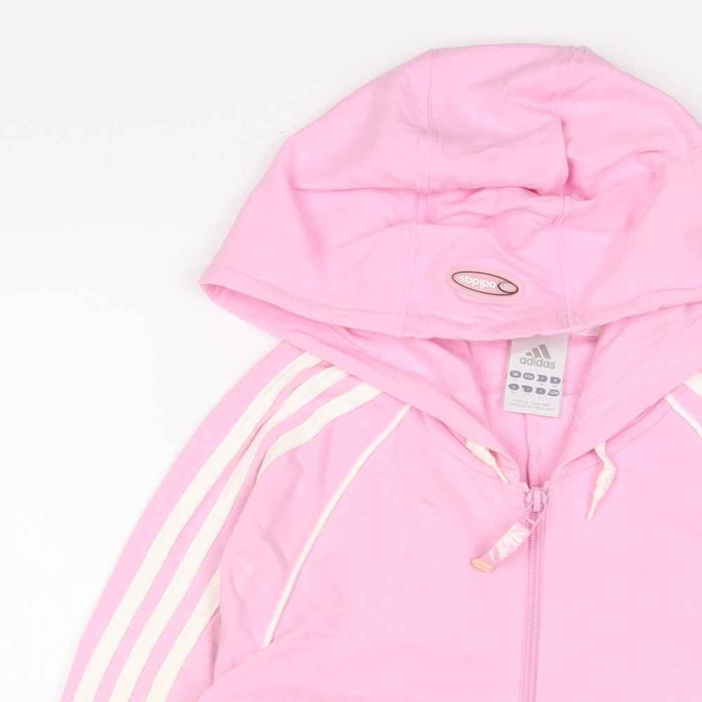 adidas Womens Pink Cotton Full Zip Hoodie Size 12 Zip