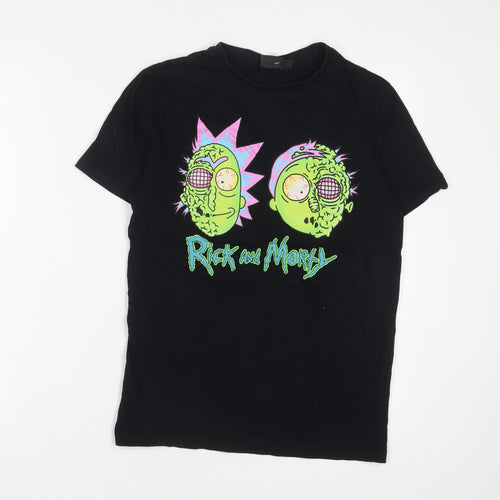 Rick & Morty Womens Black Cotton Basic T-Shirt Size S Crew Neck