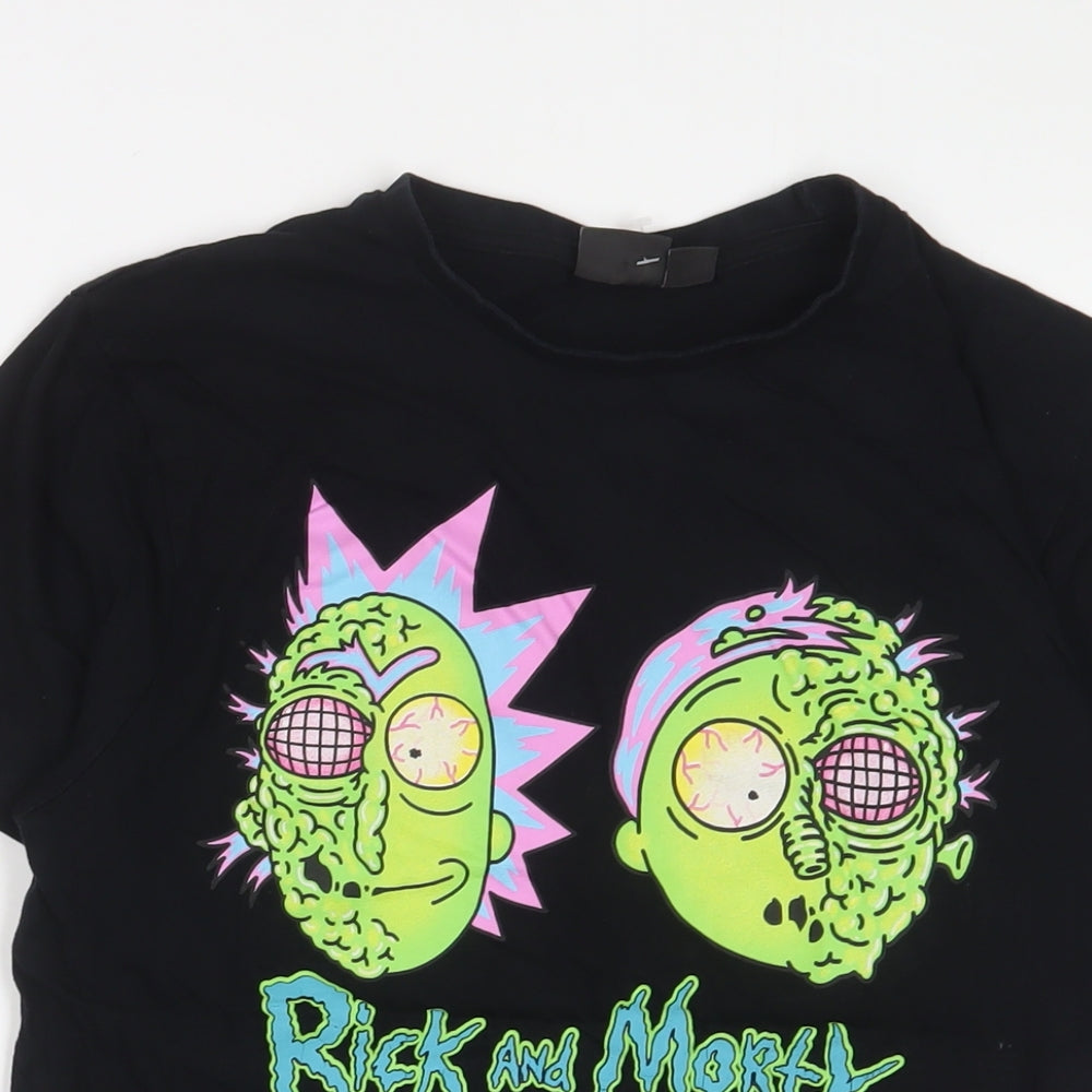 Rick & Morty Womens Black Cotton Basic T-Shirt Size S Crew Neck