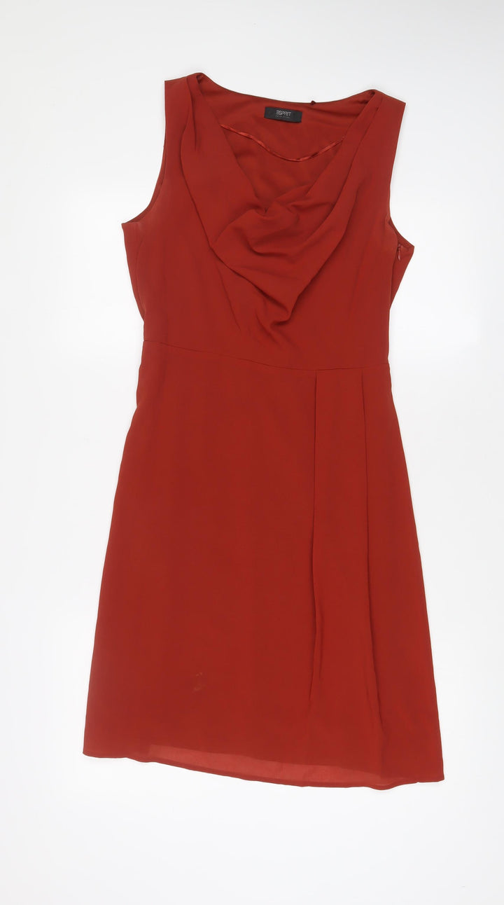 Esprit Womens Brown Polyester A-Line Size 12 Cowl Neck Zip