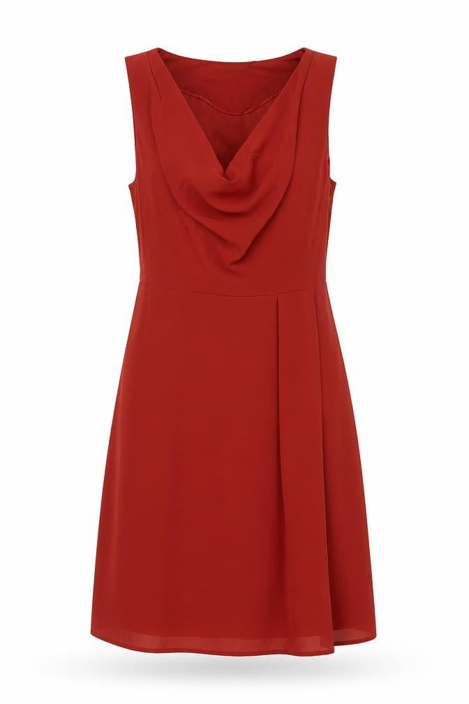 Front view of ESPRIT women’s brown polyester a-line, size UK 12, cowl neck zip