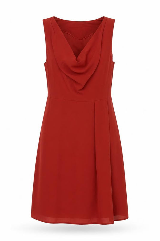 Front view of ESPRIT women’s brown polyester a-line, size UK 12, cowl neck zip