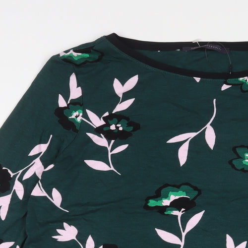 Marks and Spencer Womens Red Floral Viscose Basic T-Shirt Size 8 Crew Neck