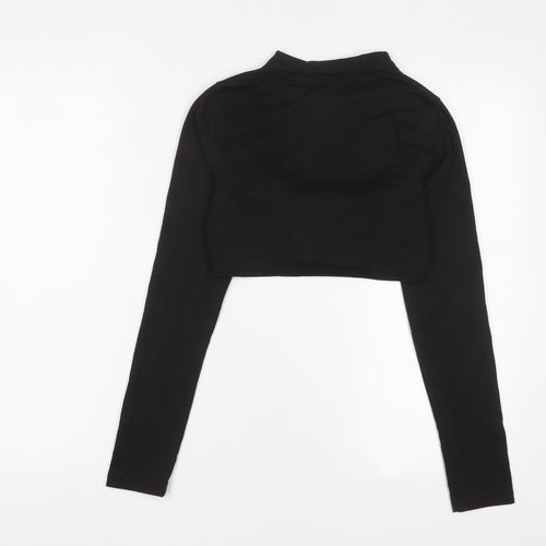 PRETTYLITTLETHING Womens Black Cotton Basic T-Shirt Size 10 Collared - Cut out