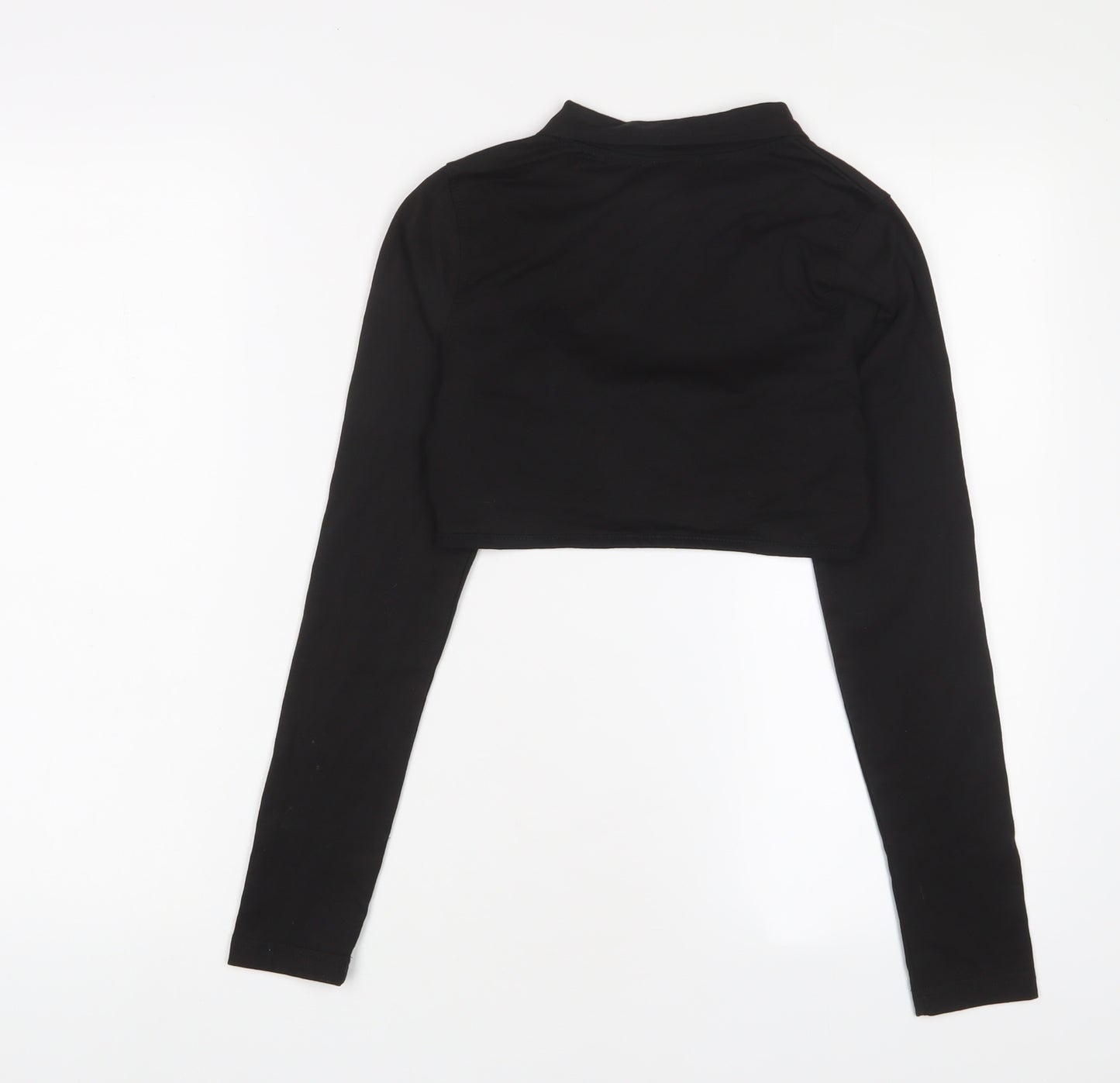 PRETTYLITTLETHING Womens Black Cotton Basic T-Shirt Size 10 Collared - Cut out