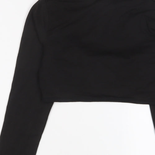 PRETTYLITTLETHING Womens Black Cotton Basic T-Shirt Size 10 Collared - Cut out