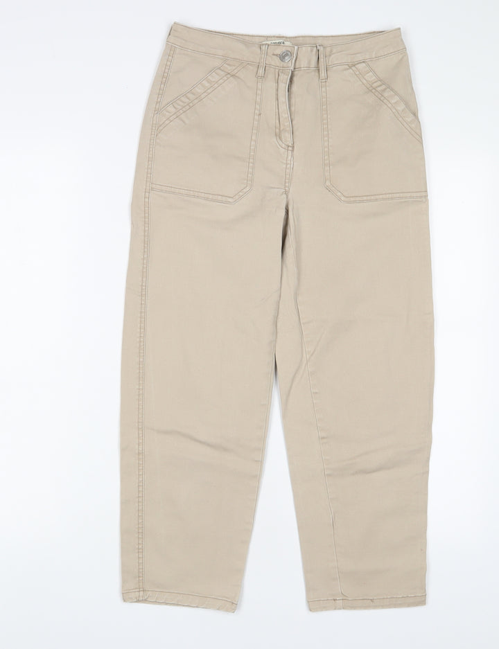 Papaya Womens Beige Cotton Straight Jeans Size 8 L23 in Regular Zip