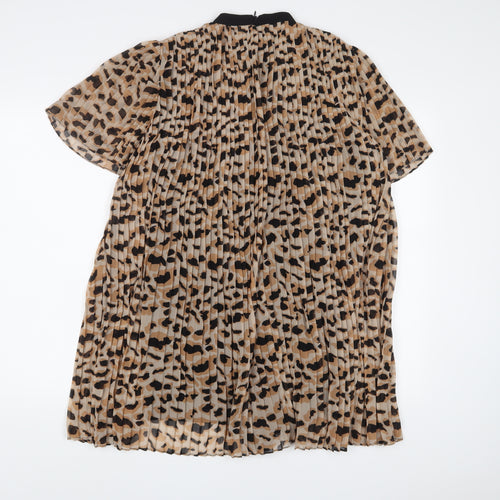 Zara Womens Brown Animal Print Polyester A-Line Size S Crew Neck Zip