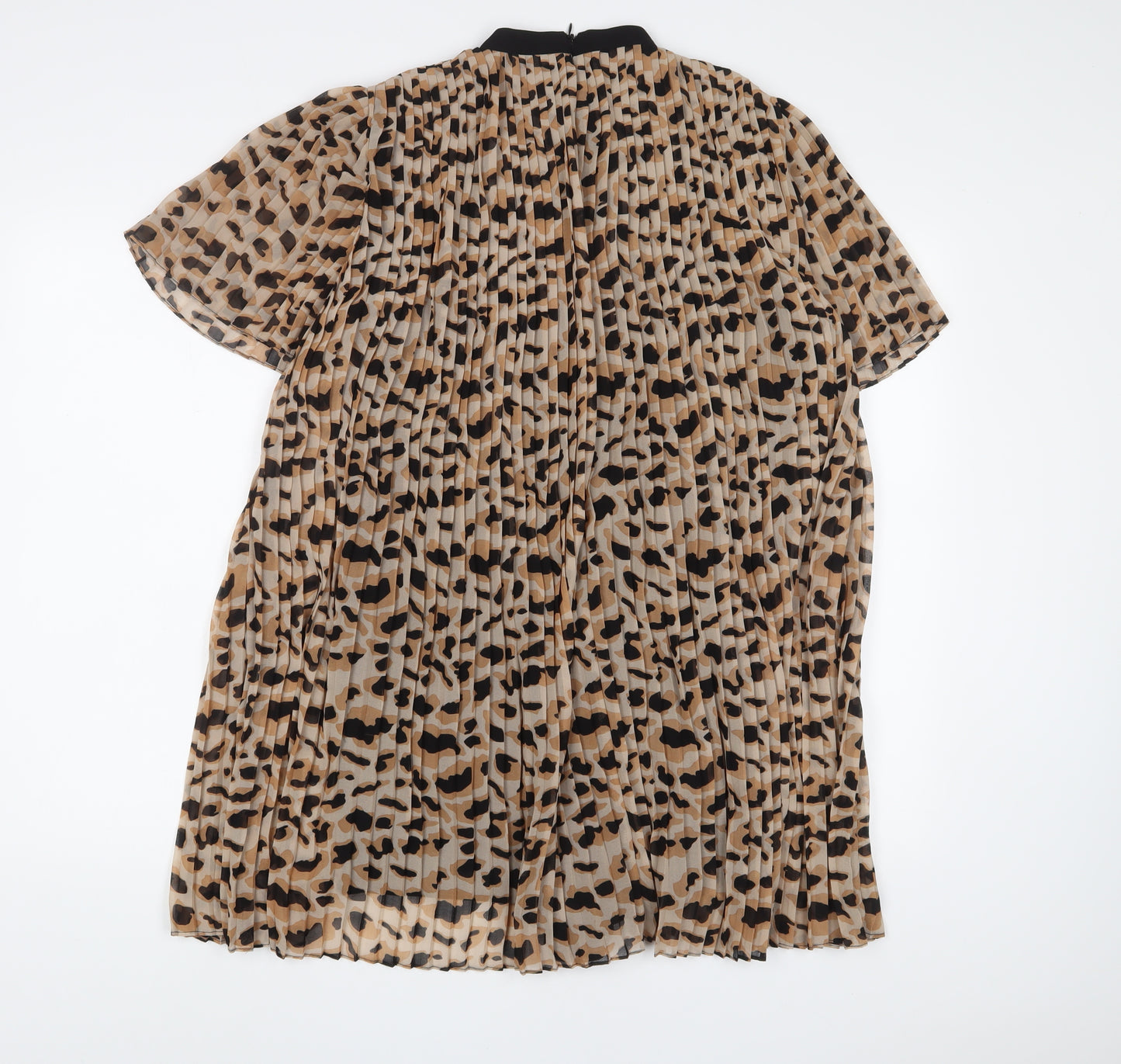 Zara Womens Brown Animal Print Polyester A-Line Size S Crew Neck Zip