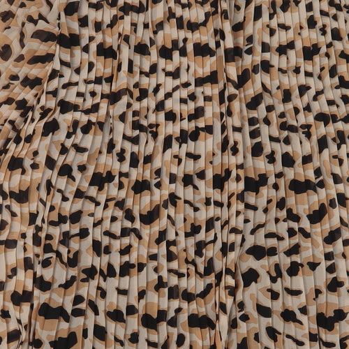 Zara Womens Brown Animal Print Polyester A-Line Size S Crew Neck Zip