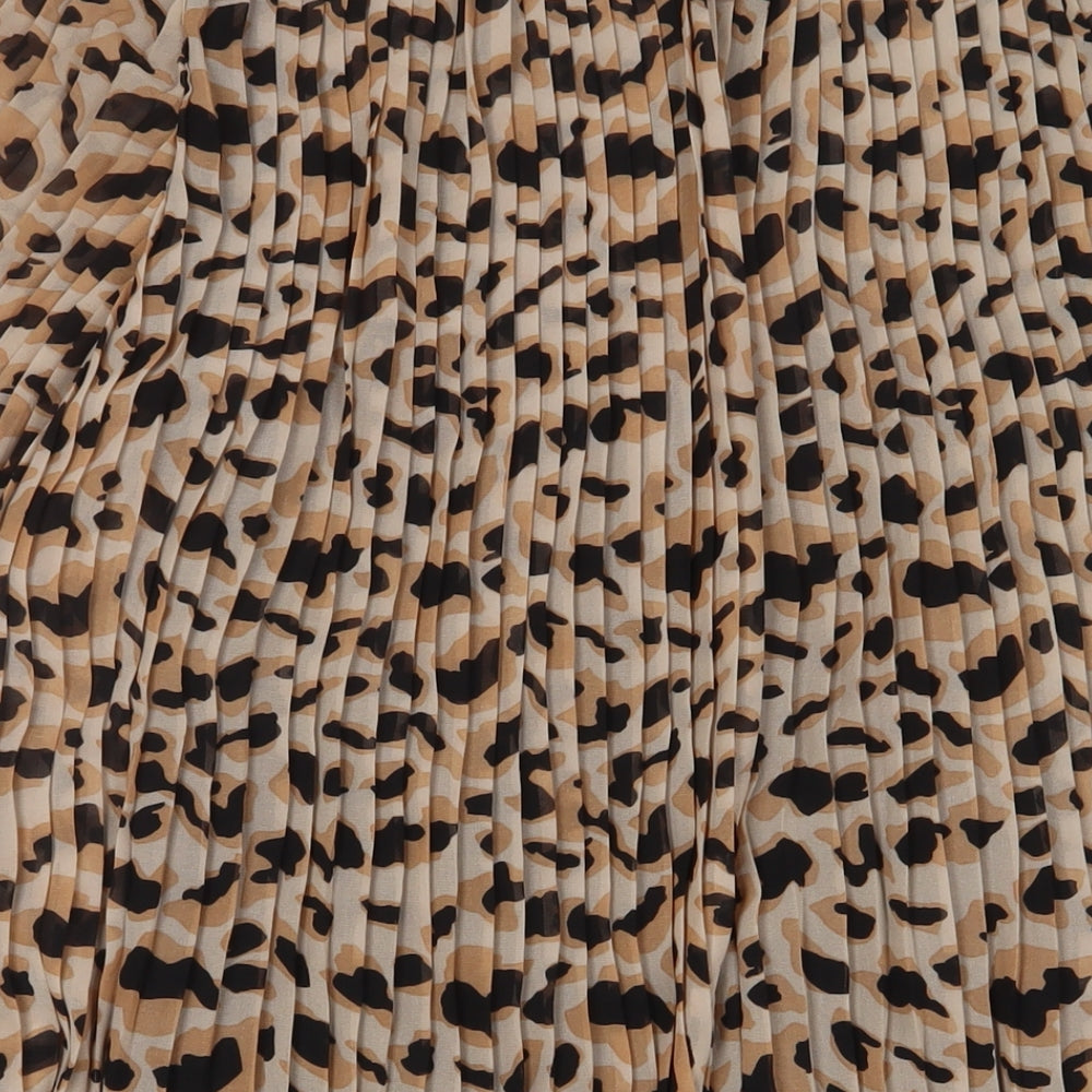 Zara Womens Brown Animal Print Polyester A-Line Size S Crew Neck Zip