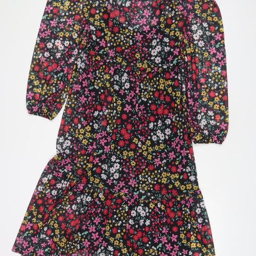 NEXT Womens Multicoloured Floral Polyester A-Line Size 10 Crew Neck Button