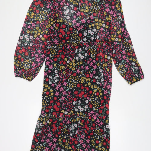 NEXT Womens Multicoloured Floral Polyester A-Line Size 10 Crew Neck Button