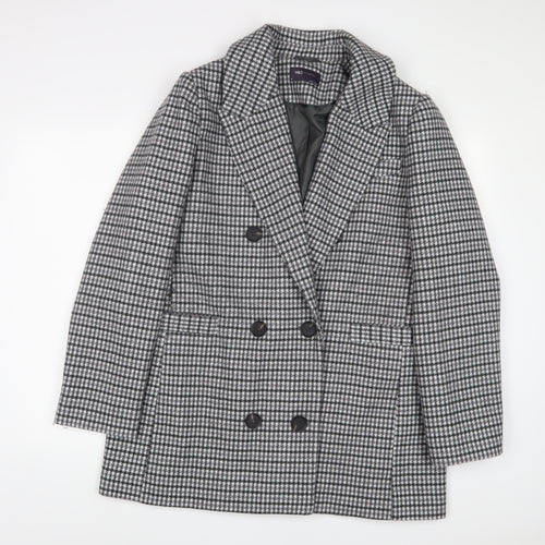 Marks and Spencer Womens Grey Plaid Overcoat Coat Size 16 Button - Pockets