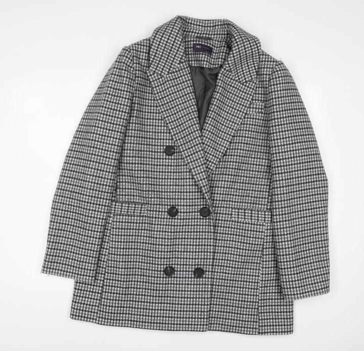 Marks and Spencer Womens Grey Plaid Overcoat Coat Size 16 Button - Pockets