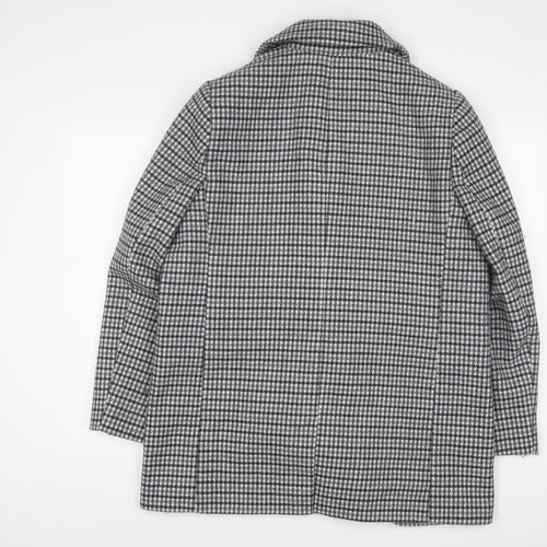 Marks and Spencer Womens Grey Plaid Overcoat Coat Size 16 Button - Pockets