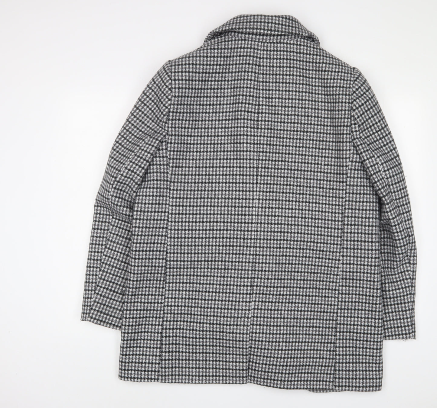 Marks and Spencer Womens Grey Plaid Overcoat Coat Size 16 Button - Pockets