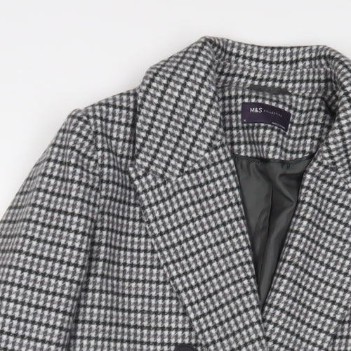 Marks and Spencer Womens Grey Plaid Overcoat Coat Size 16 Button - Pockets