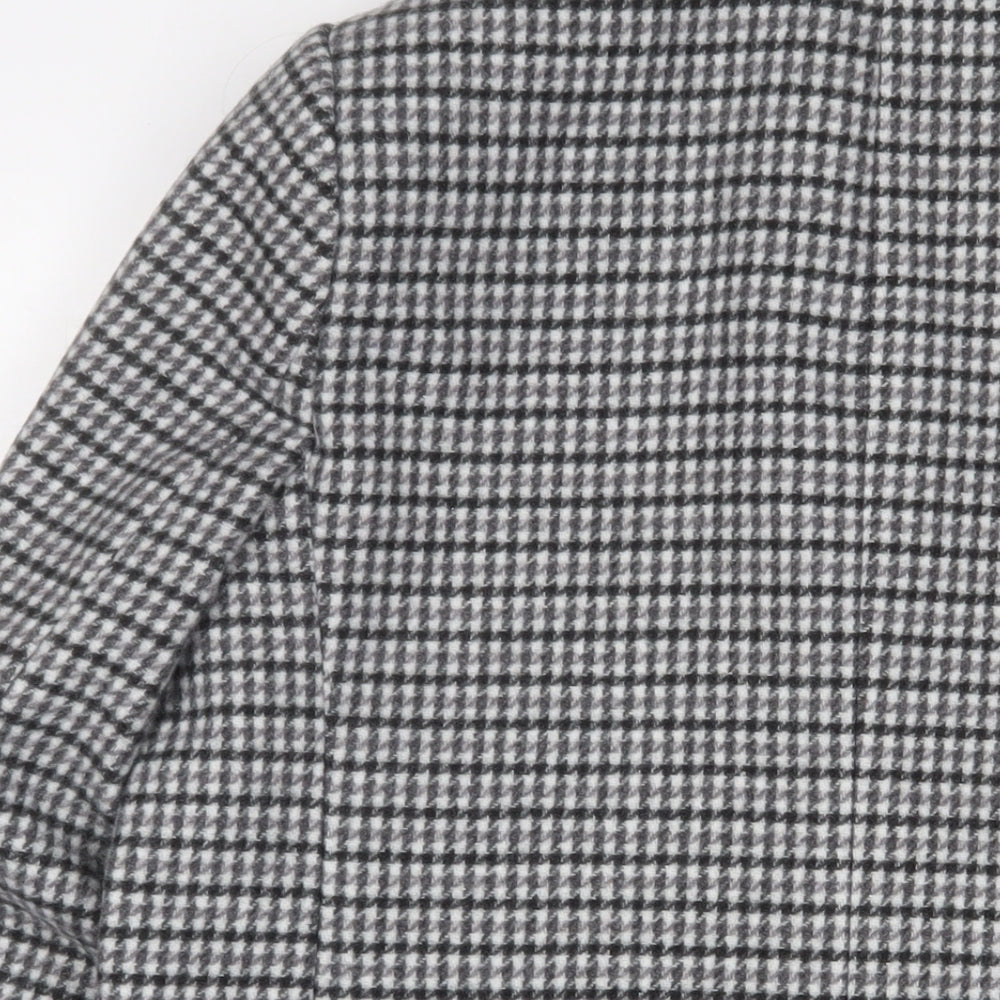 Marks and Spencer Womens Grey Plaid Overcoat Coat Size 16 Button - Pockets