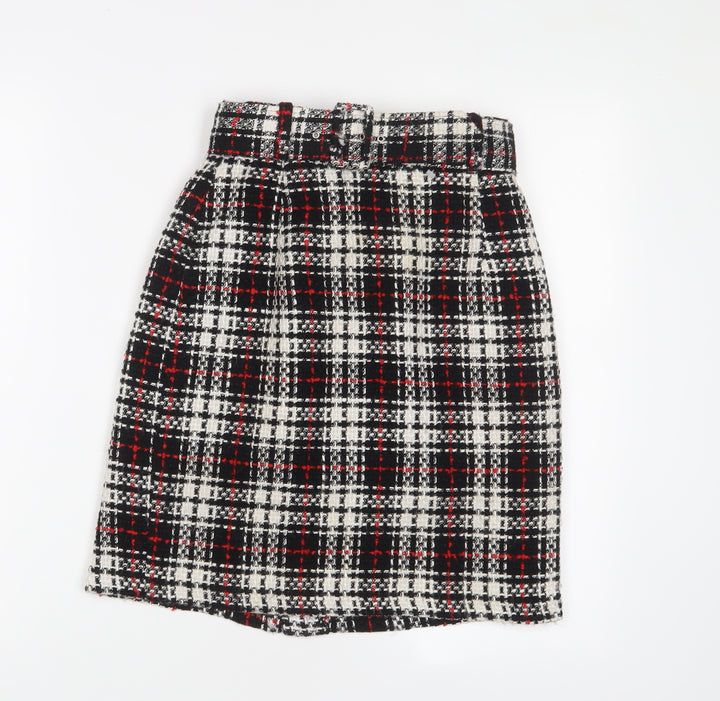 Zygo Womens Red Plaid Acrylic A-Line Skirt Size 10 Zip - Belted
