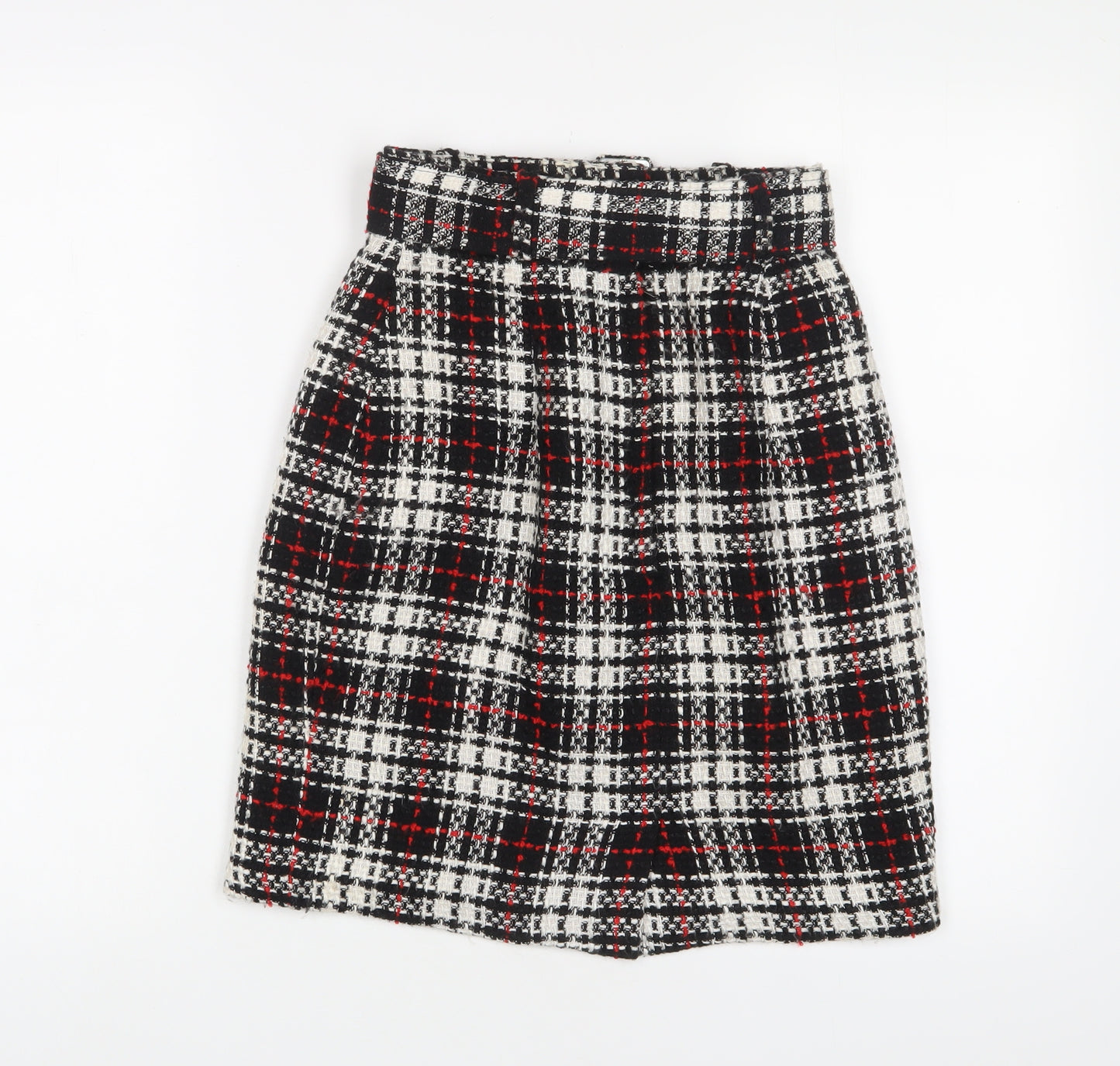 Zygo Womens Red Plaid Acrylic A-Line Skirt Size 10 Zip - Belted