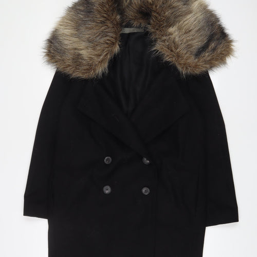 Zara Womens Black Overcoat Coat Size L Button - Pockets