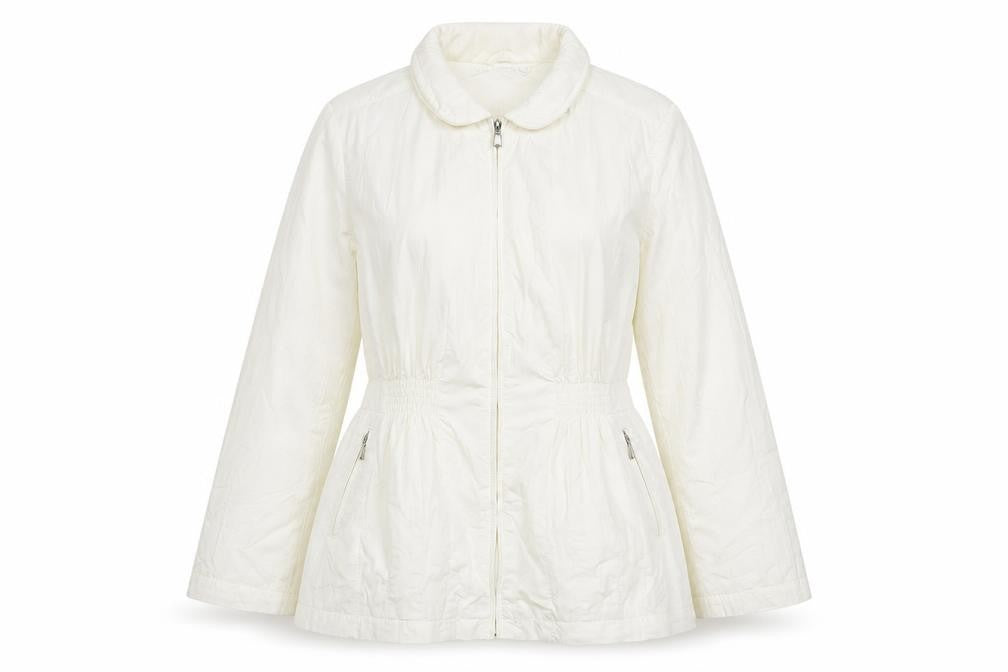 Front view of Roseanna women’s white jacket coat, size M, zip - zip pockets