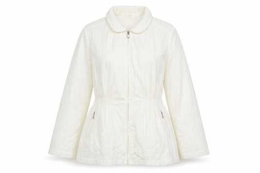 Front view of Roseanna women’s white jacket coat, size M, zip - zip pockets