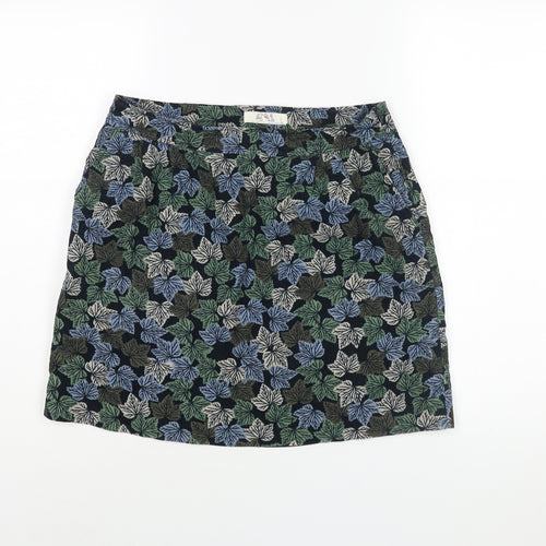 Adelaide Street Womens Multicoloured Geometric Cotton A-Line Skirt Size 10 Zip - Leaf Print