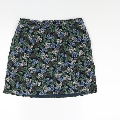 Adelaide Street Womens Multicoloured Geometric Cotton A-Line Skirt Size 10 Zip - Leaf Print