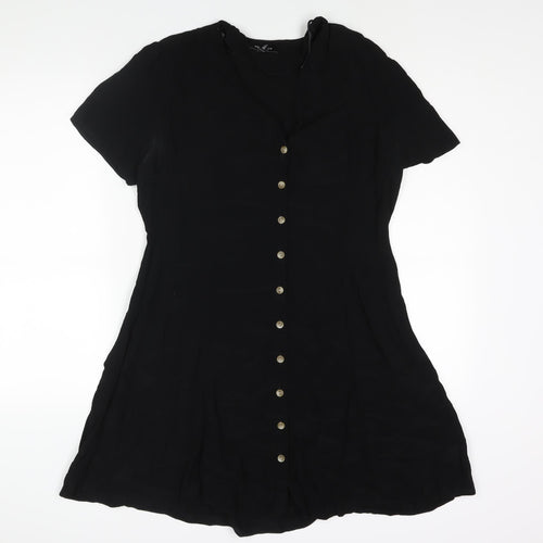 New Look Womens Black Viscose A-Line Size 16 V-Neck Button