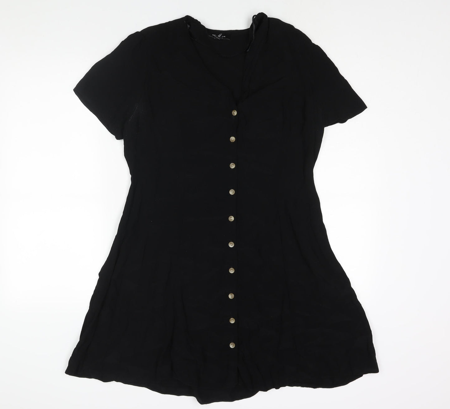New Look Womens Black Viscose A-Line Size 16 V-Neck Button
