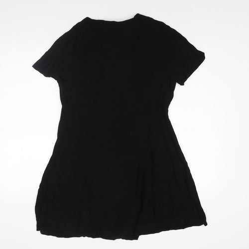 New Look Womens Black Viscose A-Line Size 16 V-Neck Button