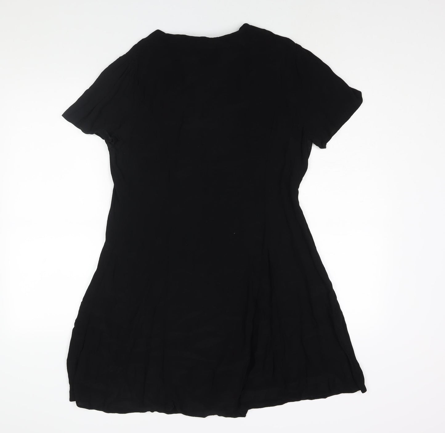 New Look Womens Black Viscose A-Line Size 16 V-Neck Button