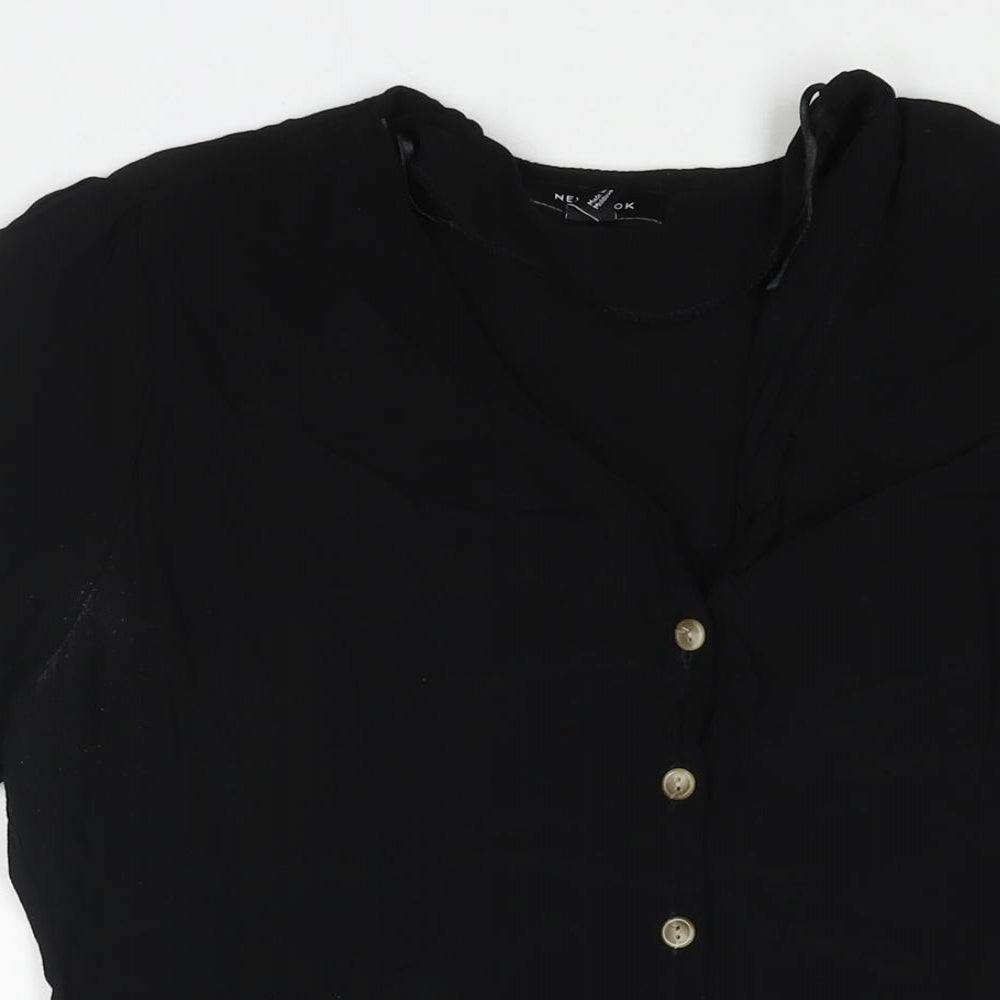 New Look Womens Black Viscose A-Line Size 16 V-Neck Button