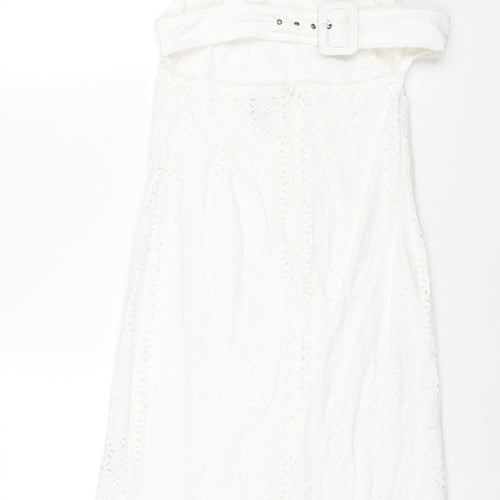 ASOS Womens White Cotton Shift Size 4 Square Neck Zip - Buckle Detail Floral Lace
