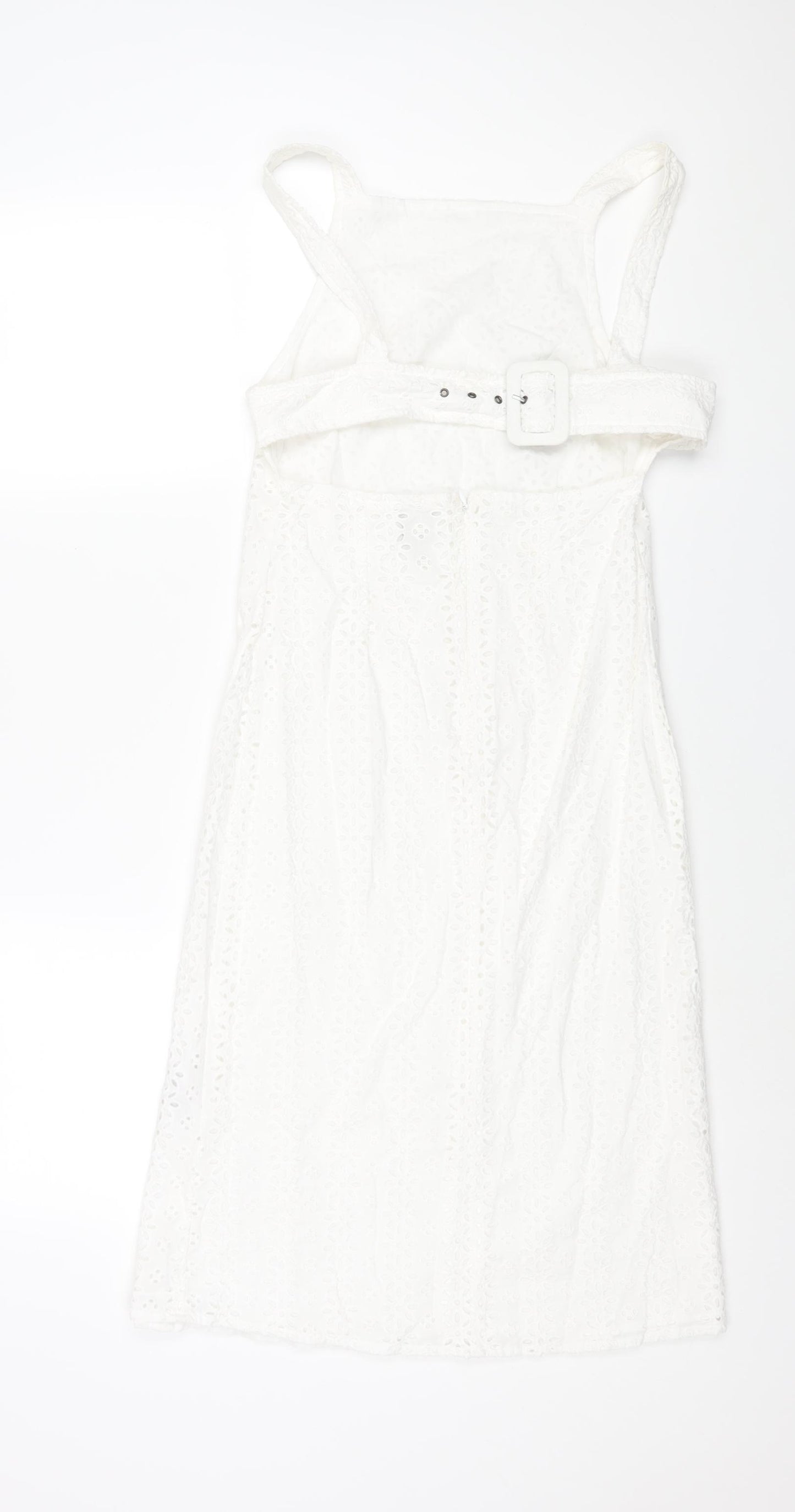 ASOS Womens White Cotton Shift Size 4 Square Neck Zip - Buckle Detail Floral Lace