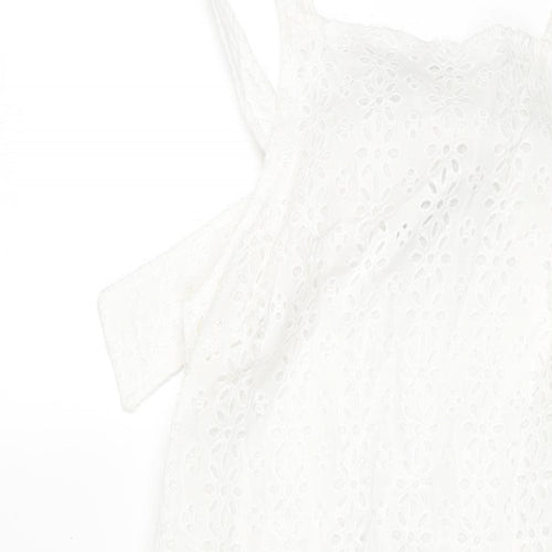 ASOS Womens White Cotton Shift Size 4 Square Neck Zip - Buckle Detail Floral Lace