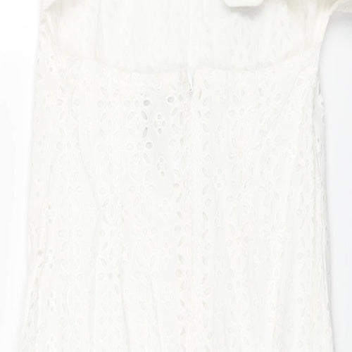 ASOS Womens White Cotton Shift Size 4 Square Neck Zip - Buckle Detail Floral Lace