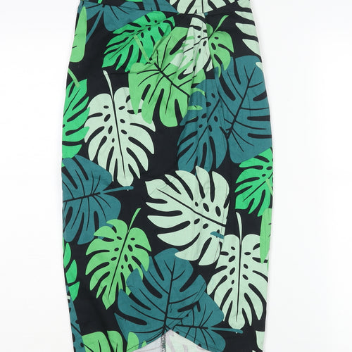 Collectif Womens Green Geometric Cotton Straight & Pencil Skirt Size 6 Zip - Leaf Print