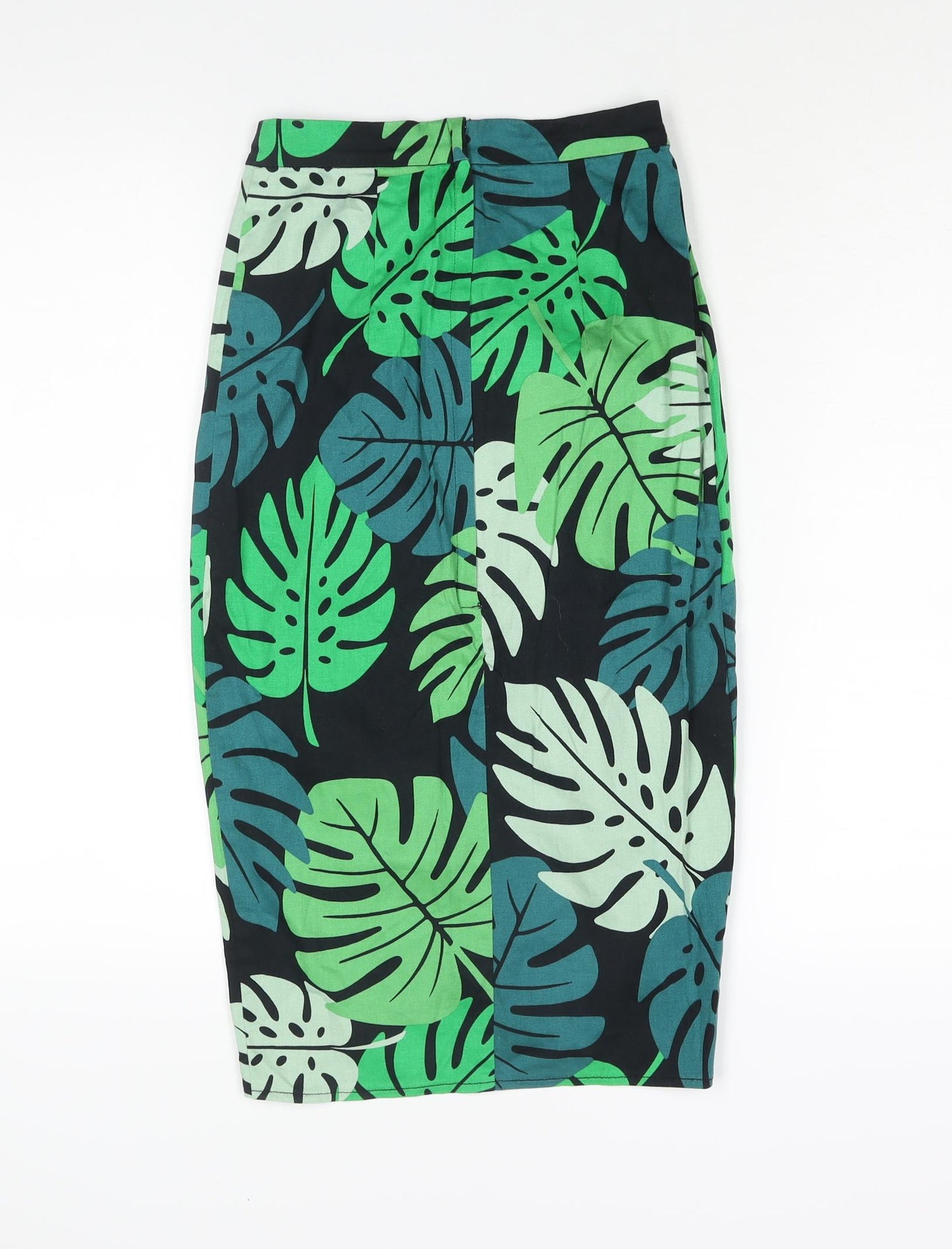 Collectif Womens Green Geometric Cotton Straight & Pencil Skirt Size 6 Zip - Leaf Print