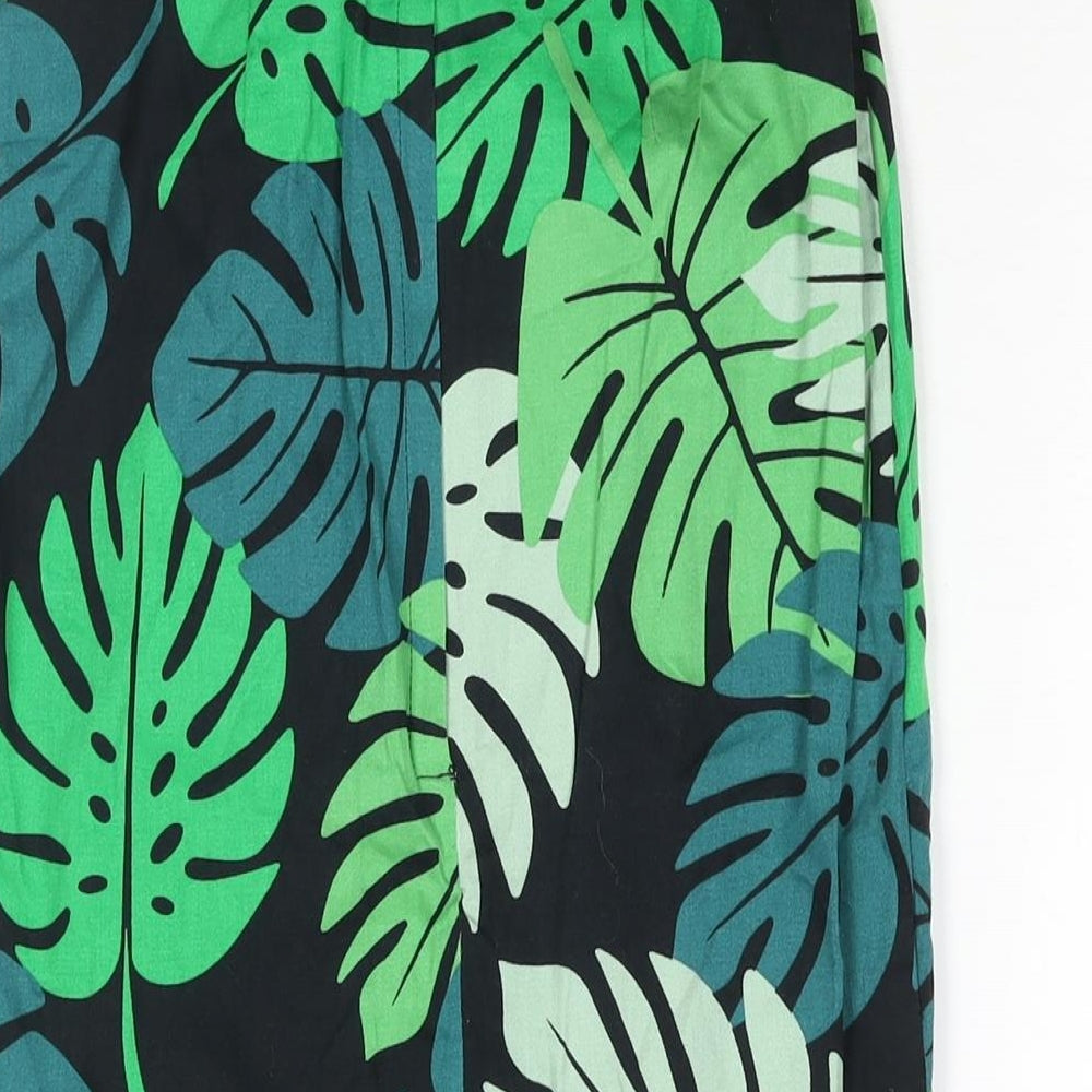 Collectif Womens Green Geometric Cotton Straight & Pencil Skirt Size 6 Zip - Leaf Print