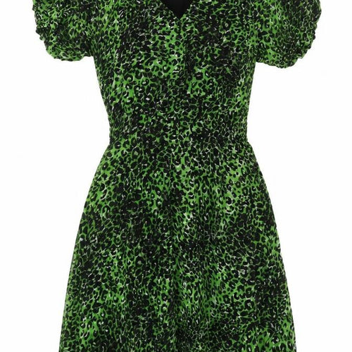 NEXT Womens Green Animal Print Viscose A-Line Size 6 V-Neck Button - Leopard Print
